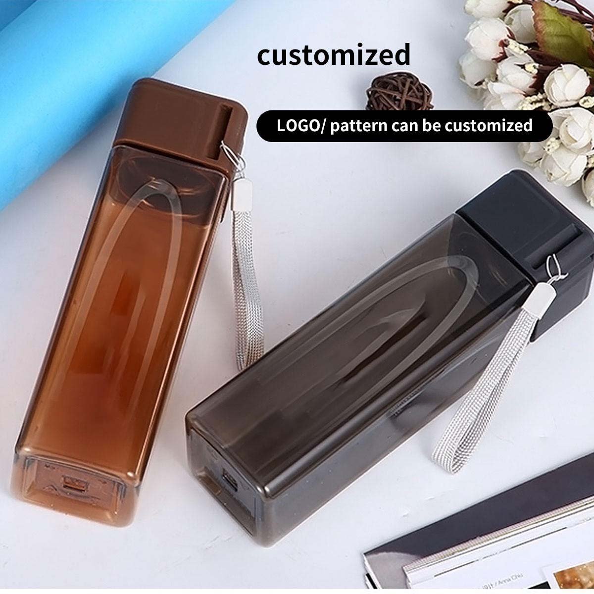 480ml customize LOGO Water Bottle Plastic Sport Square Drinking Bottles With Lanyard
