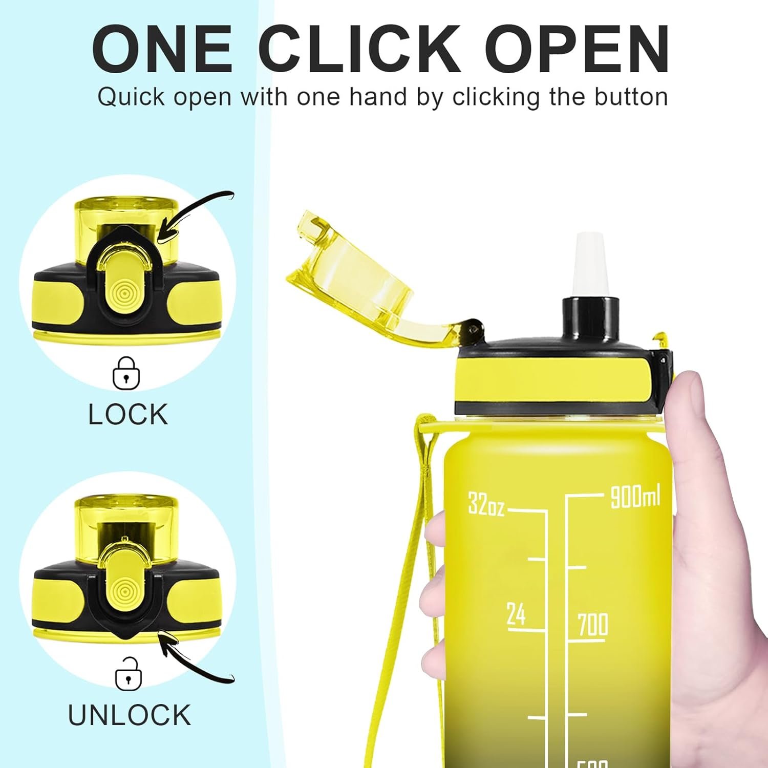 Straw Shatter Resistant Food Grade Water Bottle Carrying Rope Gradient Color 900ml 30oz PC Living Room Plastic Bottle Travel