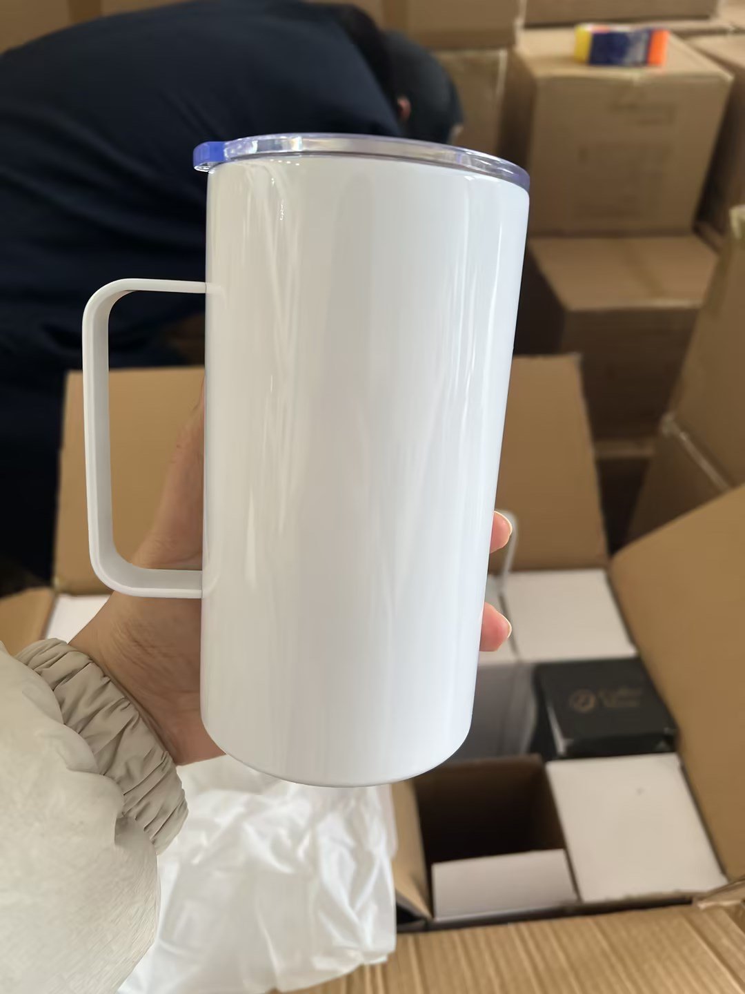 12oz 16oz 24oz Sublimation Blank White Mug Stainless Steel Coffee Tumbler Double Wall Cup with Handle and Lid