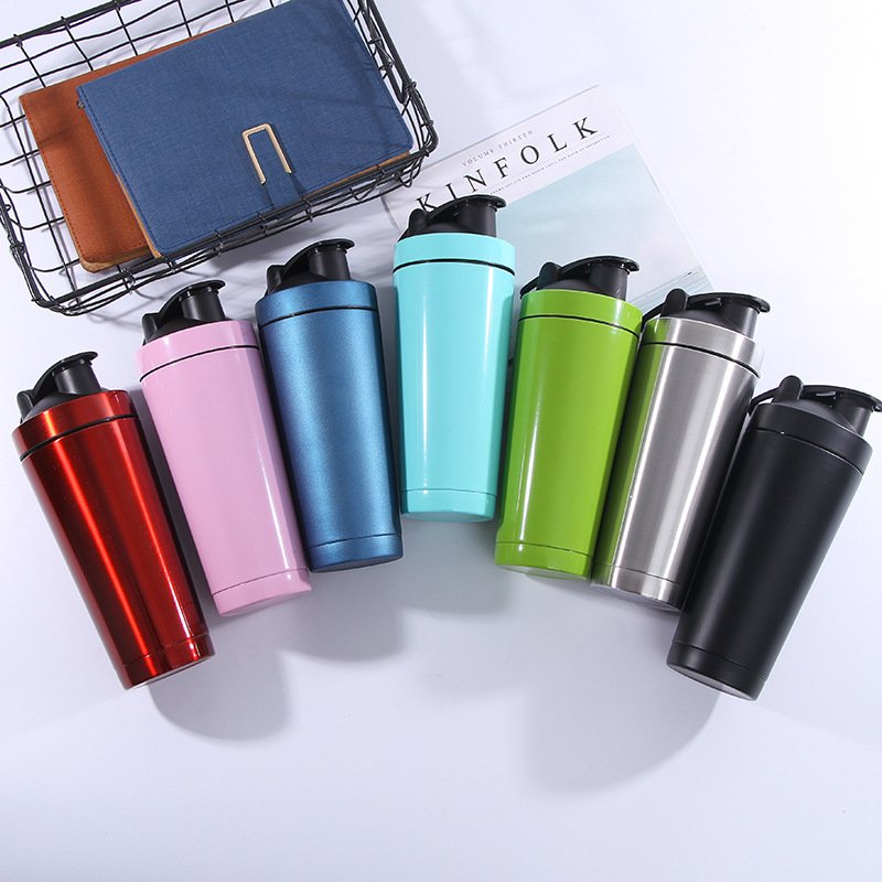 Wholesale Eco Friendly Fitness Gym Metal cup vacuum Stainless Steel insulation Protein Shaker yoga Water bottle with custom