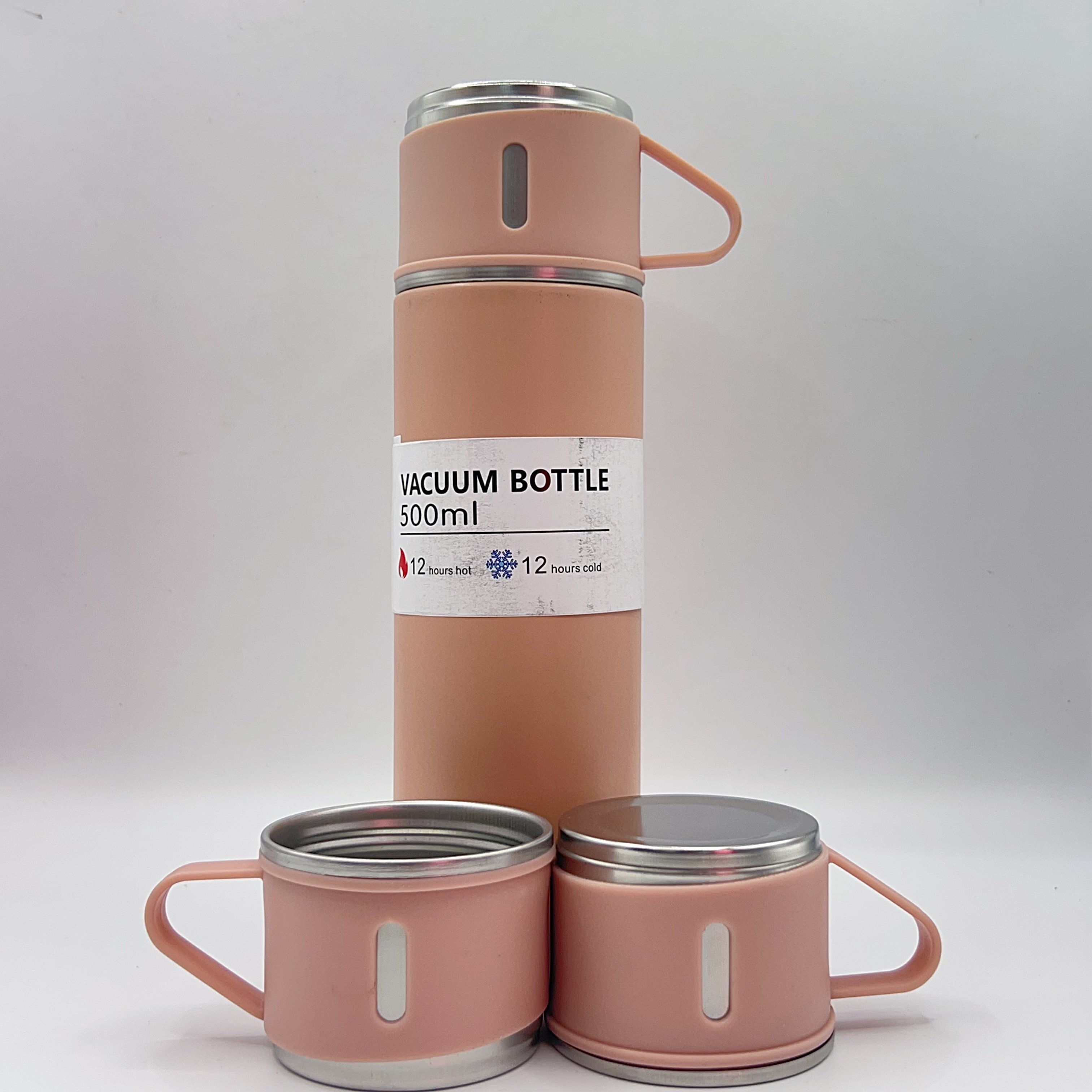 Factory Double Wall 500ml 304 Stainless Steel Insulated Vacuum Flask Set Thermos Sports Water Bottles with Gift Set and 3 Lids