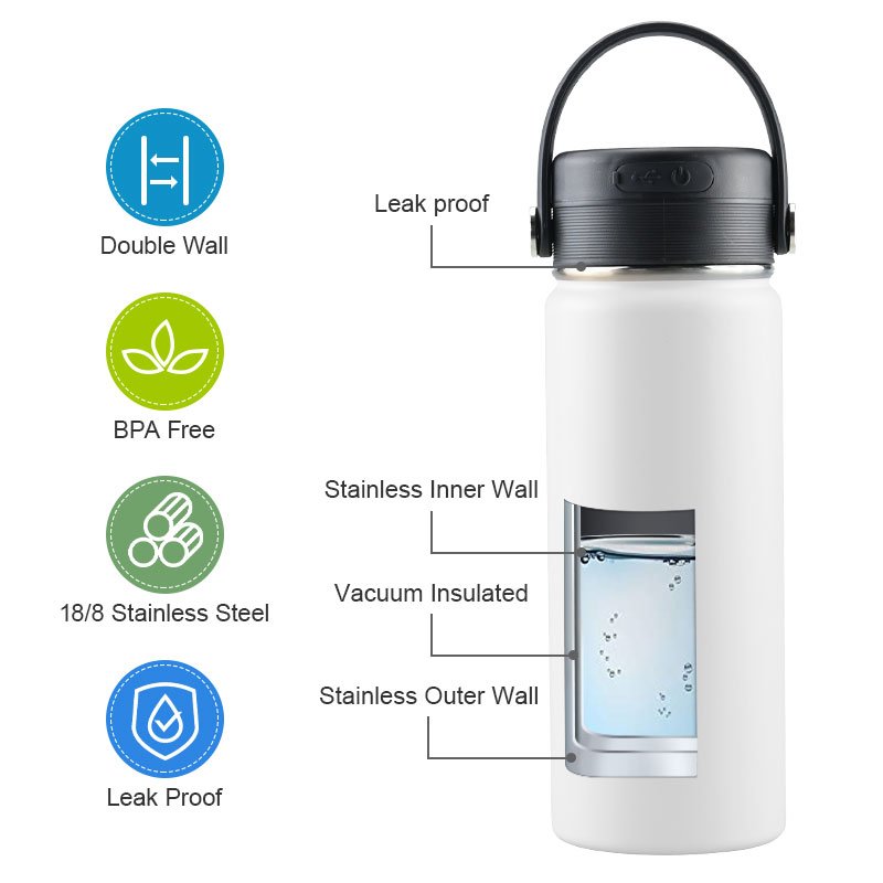 eco friendly luxury wireless speaker vacuum insulated stainless steel thermal smart sports water bottle with custom logo