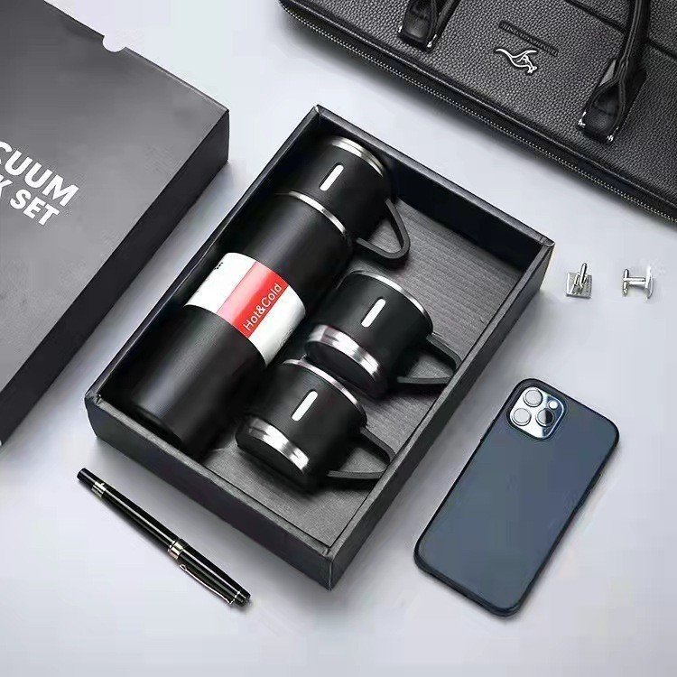 Christmas Gift 3pcs Outdoor Travel Coffee Tea stainless steel water bottle gift set thermos Vacuum flask with 2 cup