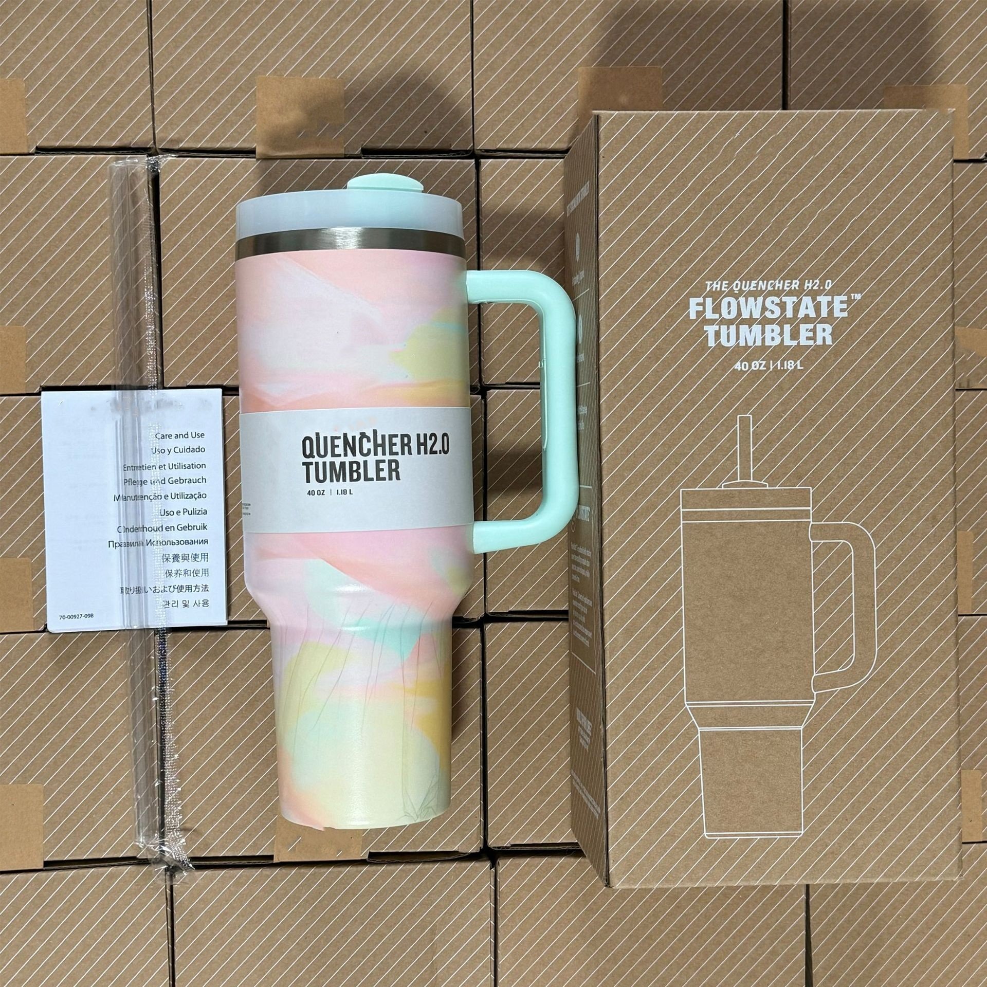 40 oz Stainless Steel Pink Cat Print Tumblers American Style Coffee Mugs with Lids for Travel
