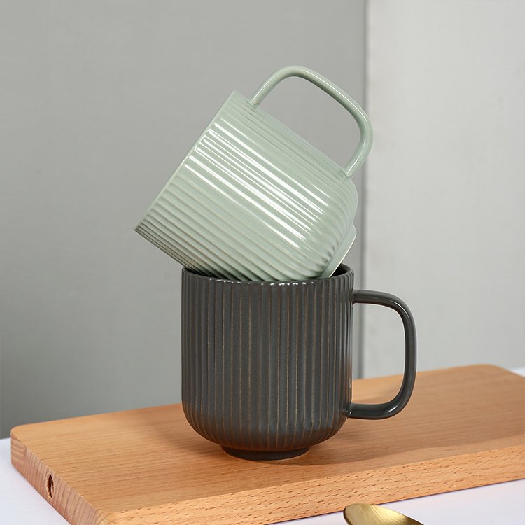 Multiple used daily home teatime drinkware striped embossed modern tea mugs customizable ceramic mug cup
