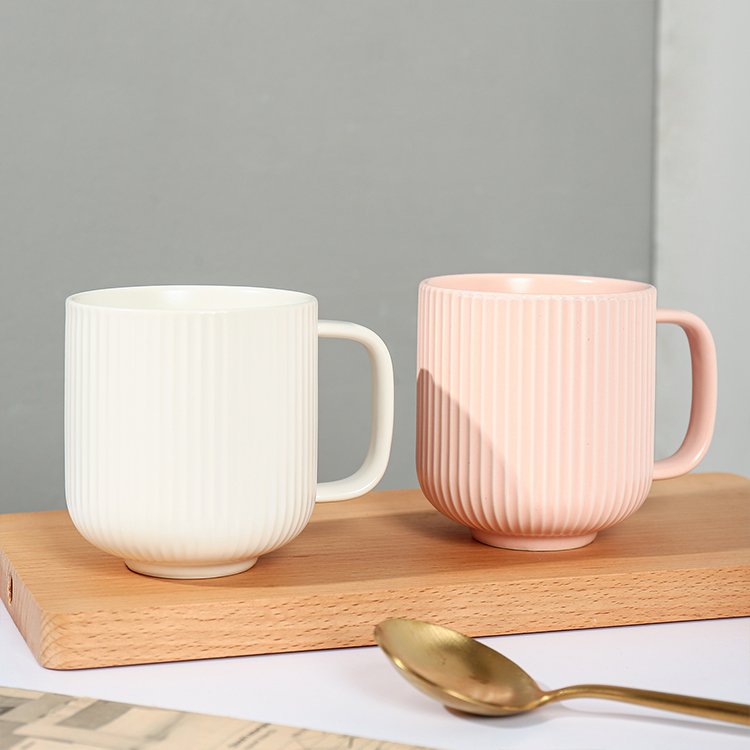 Multiple used daily home teatime drinkware striped embossed modern tea mugs customizable ceramic mug cup