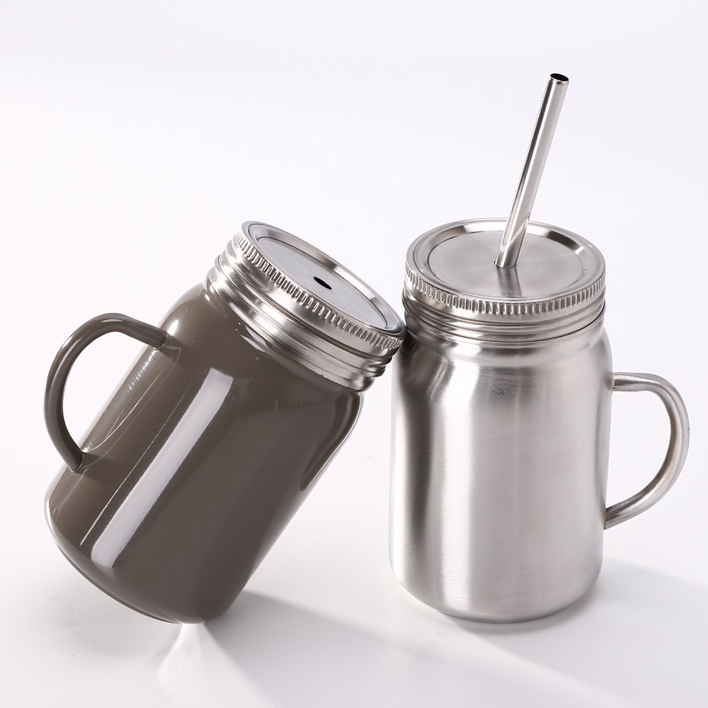 DD1737 Outdoor Camping Double Wall Insulated Tumbler Metal 16 32 oz Travel Mug Stainless Steel Mason Jar With Straw and Lids