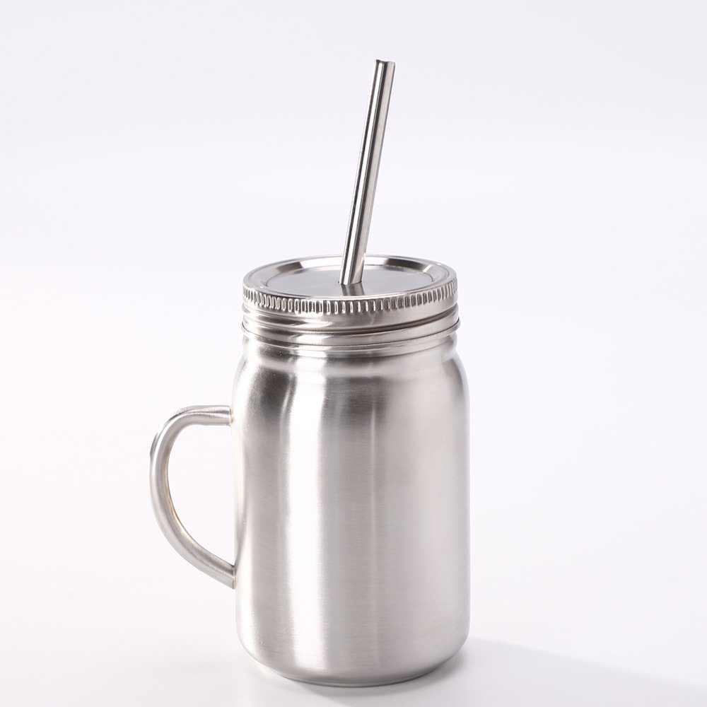 DD1737 Outdoor Camping Double Wall Insulated Tumbler Metal 16 32 oz Travel Mug Stainless Steel Mason Jar With Straw and Lids