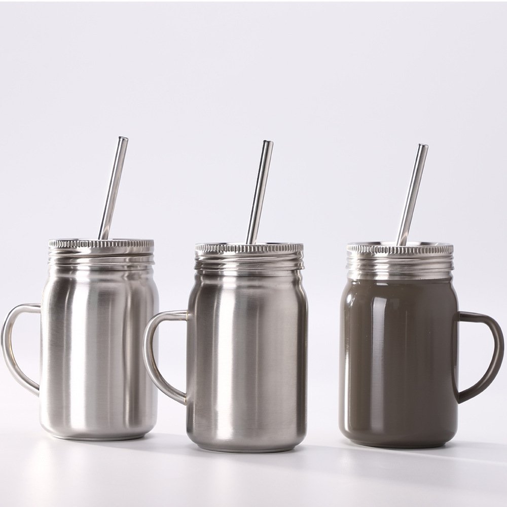 DD1737 Outdoor Camping Double Wall Insulated Tumbler Metal 16 32 oz Travel Mug Stainless Steel Mason Jar With Straw and Lids