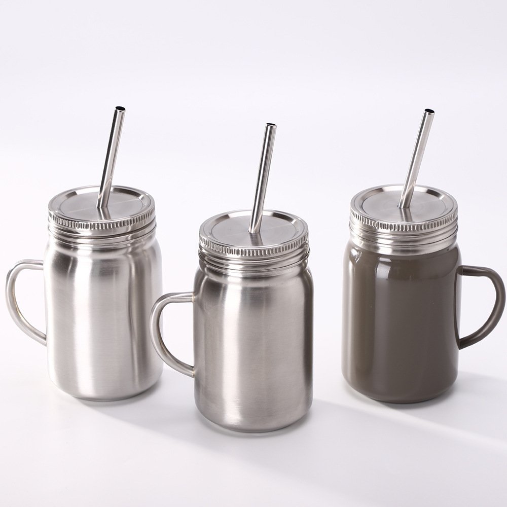 DD1737 Outdoor Camping Double Wall Insulated Tumbler Metal 16 32 oz Travel Mug Stainless Steel Mason Jar With Straw and Lids