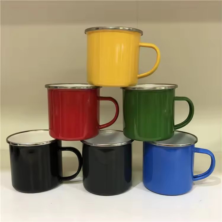 Hot sale custom logo different size camping enamel mug custom enamel cup with handle