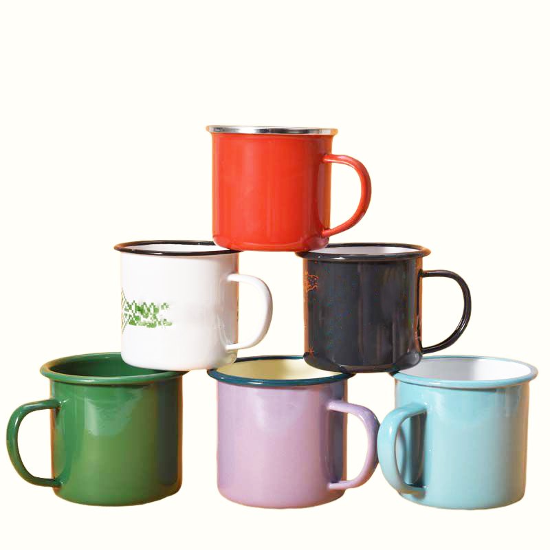 Hot sale custom logo different size camping enamel mug custom enamel cup with handle