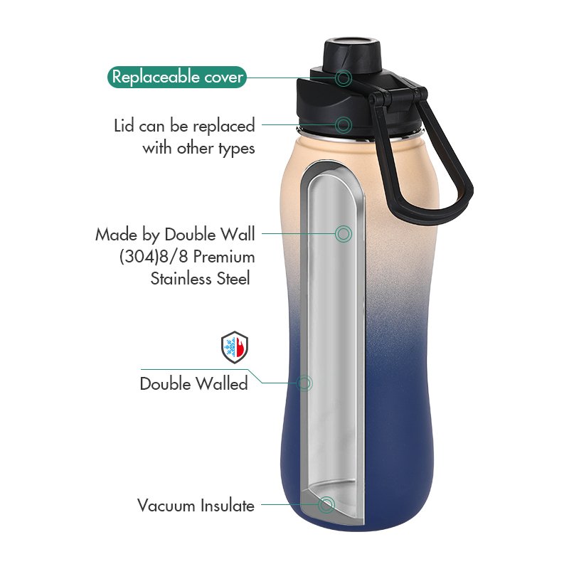 everich wavy shape wide mouth Drinkware water bottle stainless steel customize color logo water bottles with straw lid