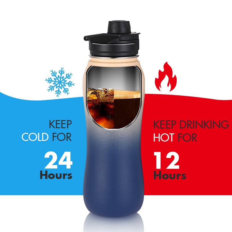 everich wavy shape wide mouth Drinkware water bottle stainless steel customize color logo water bottles with straw lid