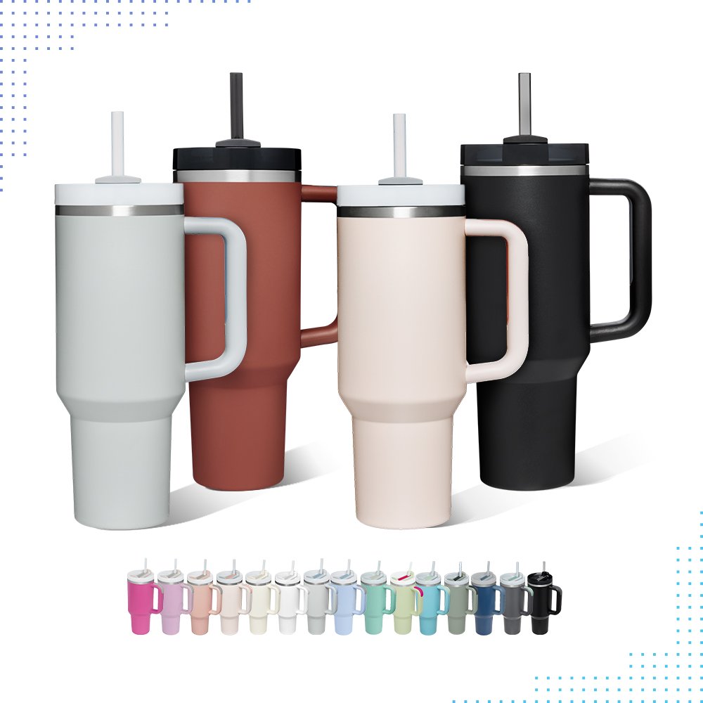 Custom Logo 40oz Tumbler Leak Proof Stainless Steel Coffee Mug Thermal Cup Vacuum Insulated Tumbler With Flip Straw And Handle