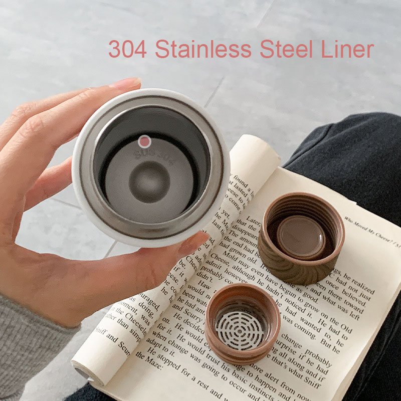 400ml Wood Grain Pattern 304 Stainless Steel Hot Mug Vacuum Cup Fashion Sports Water Bottle for Business Gifts