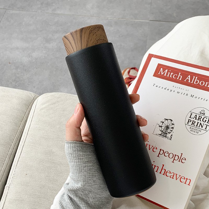 400ml Wood Grain Pattern 304 Stainless Steel Hot Mug Vacuum Cup Fashion Sports Water Bottle for Business Gifts