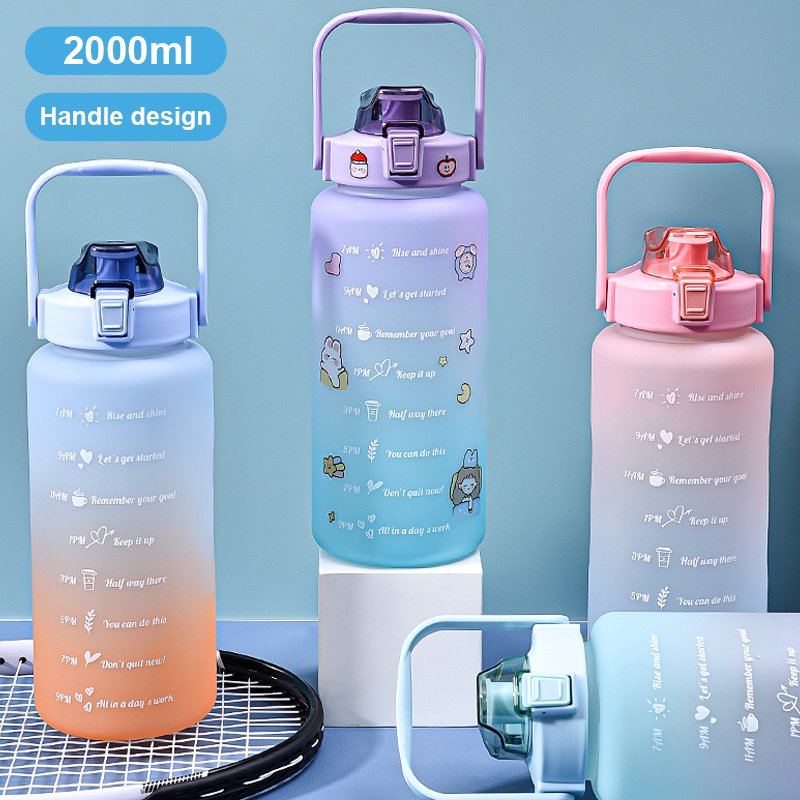 Plastic tritan Water bottle Time Scale Reminder Frosted Bottle with Straw for Outdoor Sports Fitness
