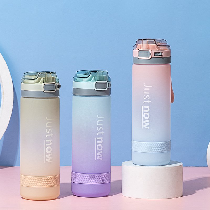 600ml Student Outdoor Travel Matte Surface Gradient Sports Drink Water Bottle With Straw