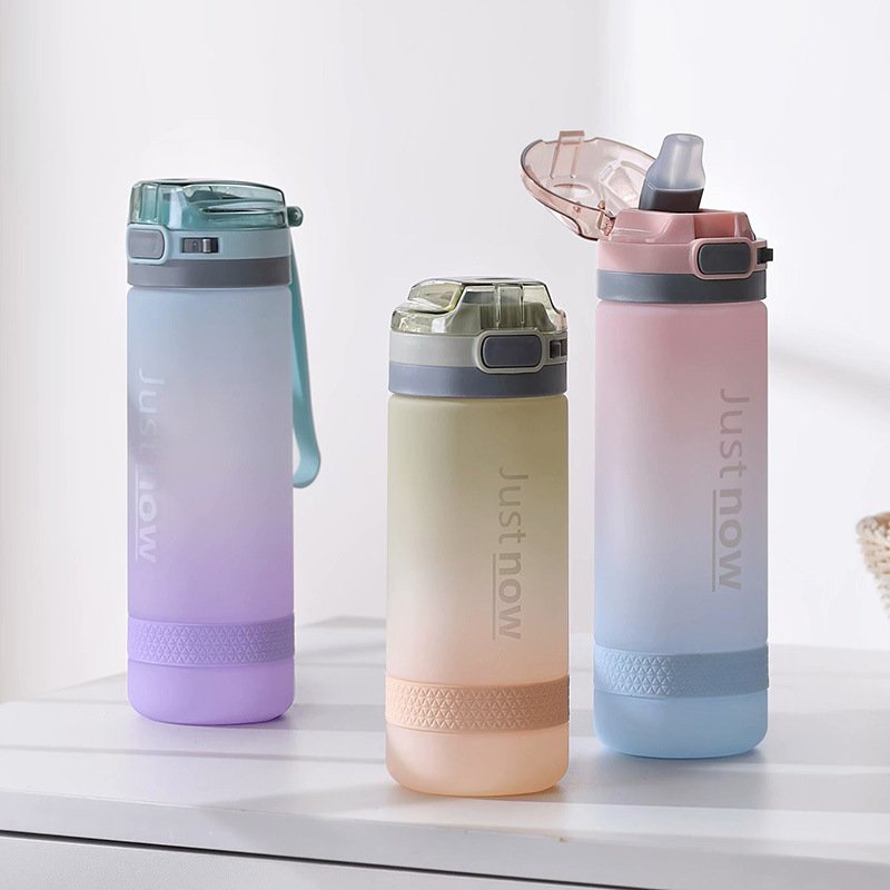 600ml Student Outdoor Travel Matte Surface Gradient Sports Drink Water Bottle With Straw