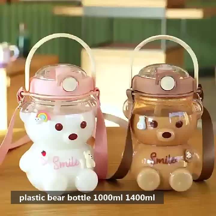 Phone Holder 500-900ml Plastic Water Bottle Cartoon Camping Gym CLASSIC Adults Plastic Thermos Handle Straw Thermal Insulation