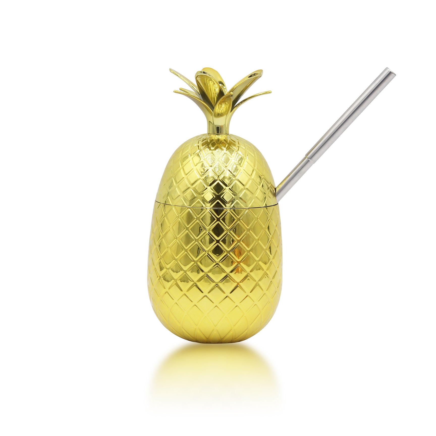 Pineapple Shape Moscow Mule Mug Cocktail Copper 16oz Coffee Milk Cup Drinkware with Lid Straw Bar Accessories