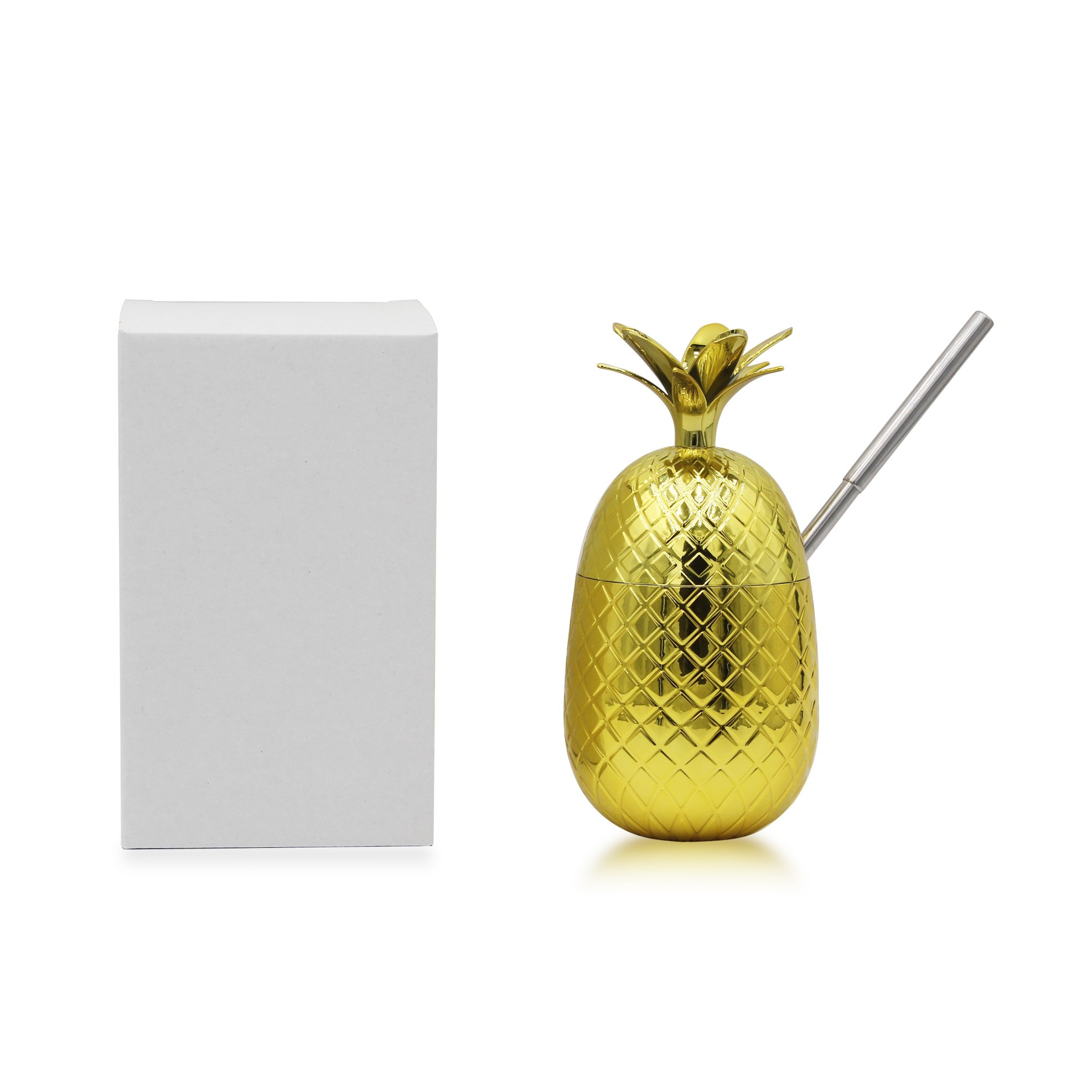 Pineapple Shape Moscow Mule Mug Cocktail Copper 16oz Coffee Milk Cup Drinkware with Lid Straw Bar Accessories