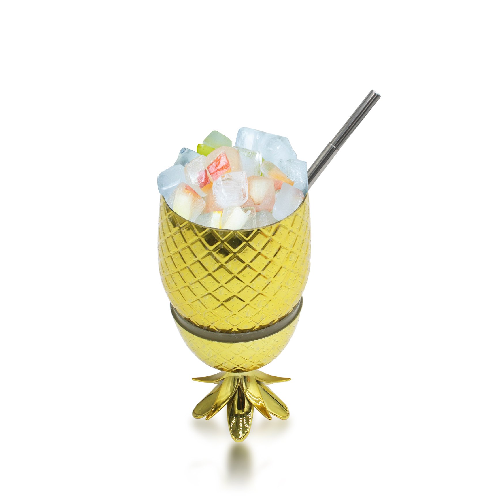 Pineapple Shape Moscow Mule Mug Cocktail Copper 16oz Coffee Milk Cup Drinkware with Lid Straw Bar Accessories