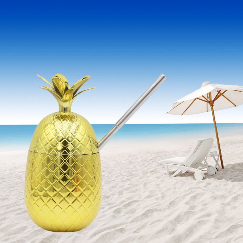 Pineapple Shape Moscow Mule Mug Cocktail Copper 16oz Coffee Milk Cup Drinkware with Lid Straw Bar Accessories