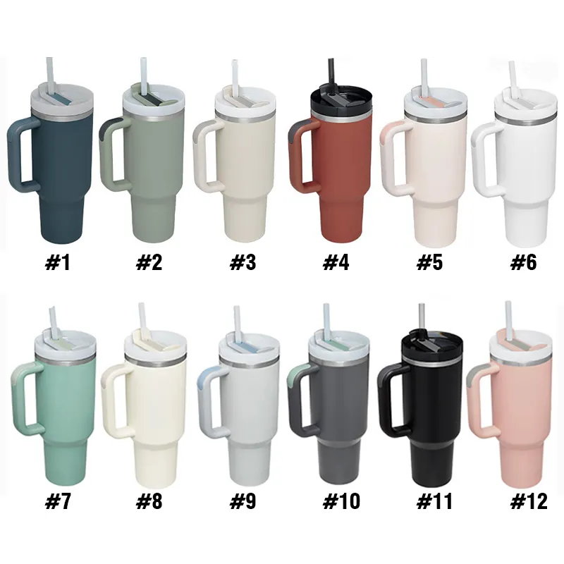 40oz Custom Rainbow Paint logo Vacuum Insulated Stainless Steel Thermos Cup Handle and Straw Adventure travel bottle