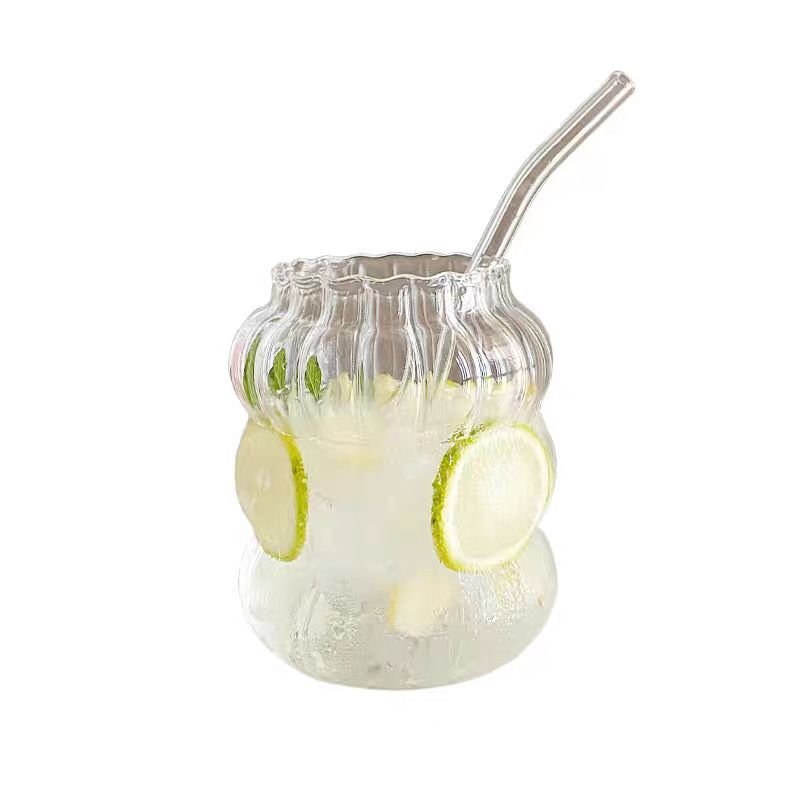 Heat Resistant High Borosilicate Glass Cup Coffee Mug Beer Glass Cup Cute Striped Oat Milk Breakfast Cup Clear Creative