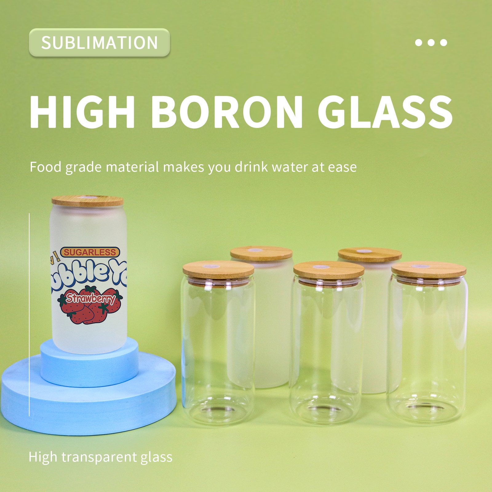 Drinking Glass 16oz Beer Can Shaped Soda Glass Cups Tumbler mug with Bamboo Lids and Glass Straw