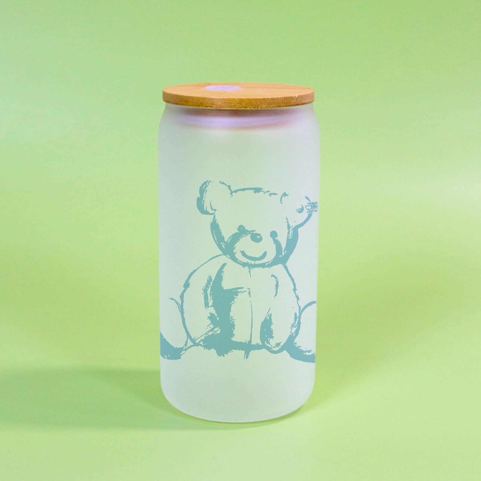 Drinking Glass 16oz Beer Can Shaped Soda Glass Cups Tumbler mug with Bamboo Lids and Glass Straw