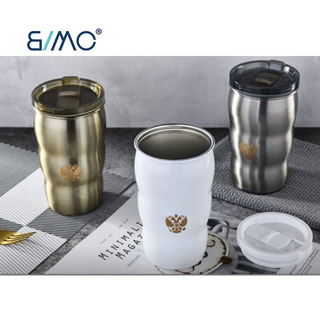 Creative Double walled Vacuum Insulated Travel Mug With White Ceramic Coating Stainless Steel Coffee Mug Custom Logo