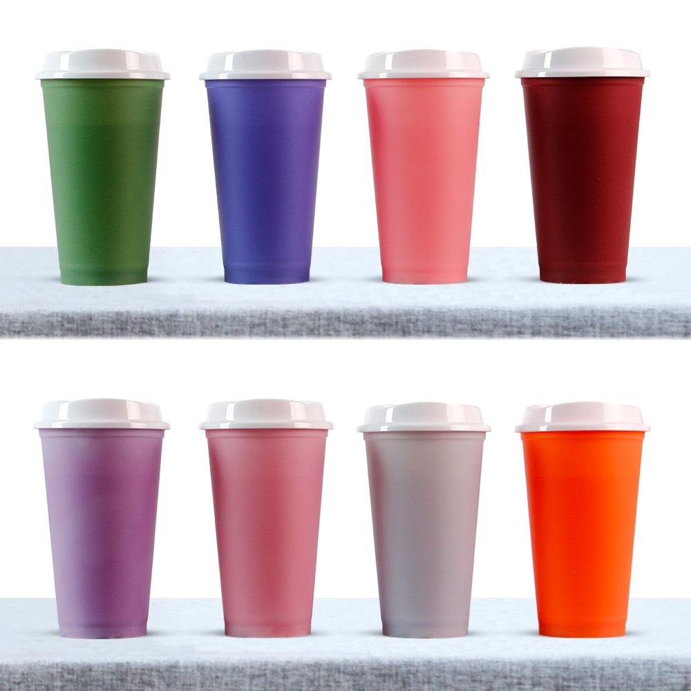 Stock 5pcs/set gift set 16oz reusable heat color changing plastic sippy cup for party with lid and straw