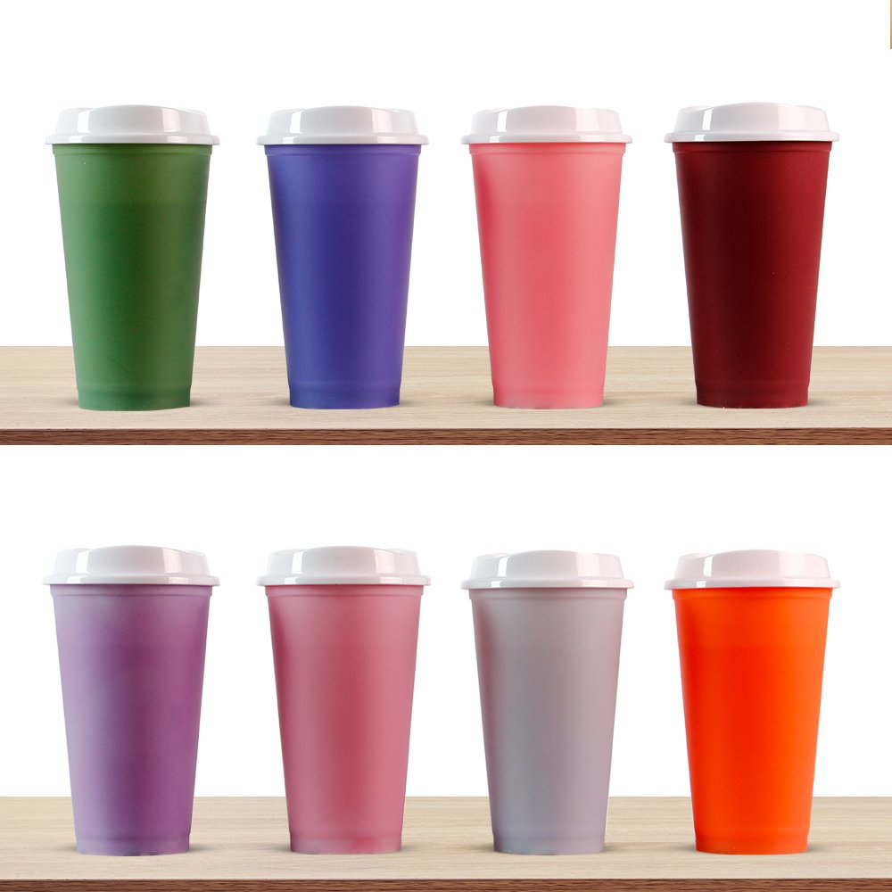 Stock 5pcs/set gift set 16oz reusable heat color changing plastic sippy cup for party with lid and straw