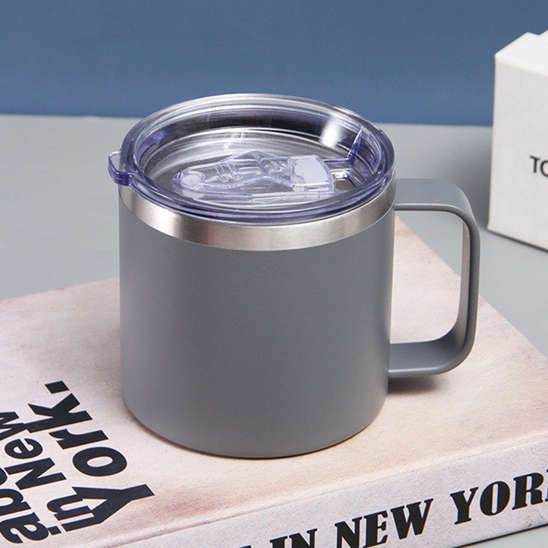 Popular 12oz Sublimed Stainless Steel Office Water Cup Simple Wide Mouth Thermos Mug With Handle