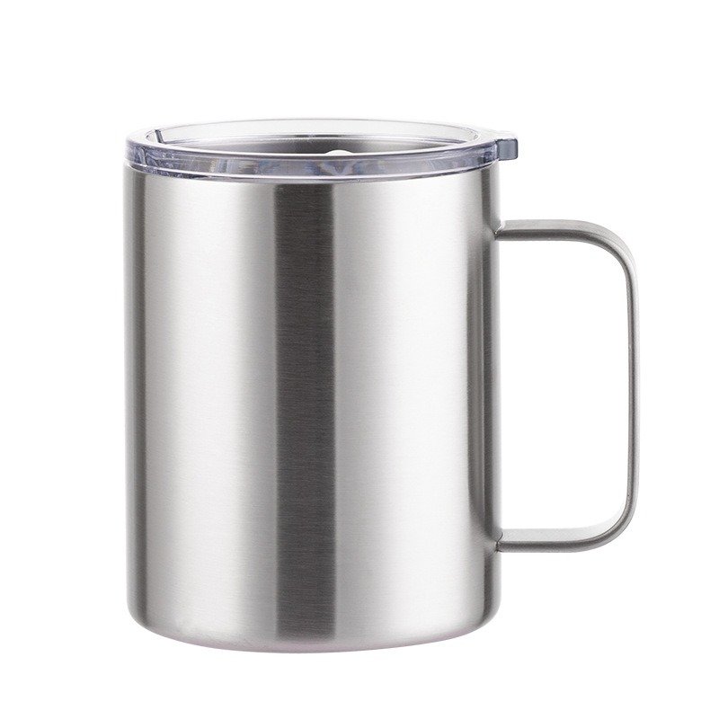 Popular 12oz Sublimed Stainless Steel Office Water Cup Simple Wide Mouth Thermos Mug With Handle