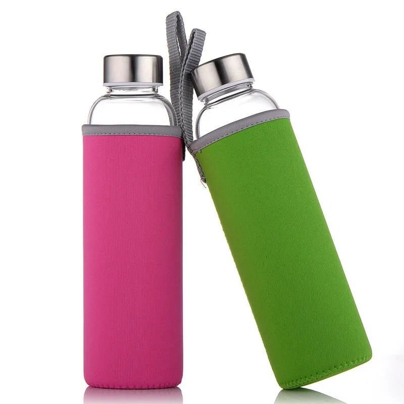JM Cheap Price Food Grade 350ml 500ml 16Oz Transparent Glass Water Bottle With Stainless Steel Lid