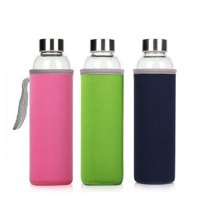 JM Cheap Price Food Grade 350ml 500ml 16Oz Transparent Glass Water Bottle With Stainless Steel Lid