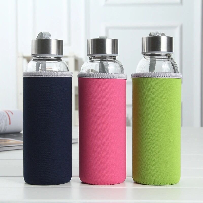 JM Cheap Price Food Grade 350ml 500ml 16Oz Transparent Glass Water Bottle With Stainless Steel Lid