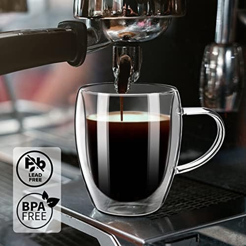 Coffee Mugs Double Wall Coffee Mug with Handle, Insulated Coffee Mug for Cappuccinon 12 OZ, Glass Custom Glass Cup CLASSIC Party