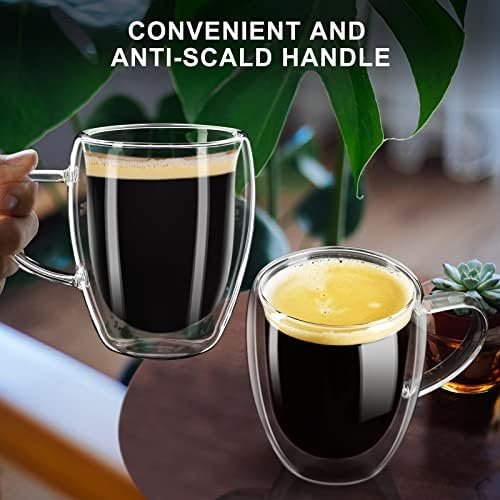 Coffee Mugs Double Wall Coffee Mug with Handle, Insulated Coffee Mug for Cappuccinon 12 OZ, Glass Custom Glass Cup CLASSIC Party