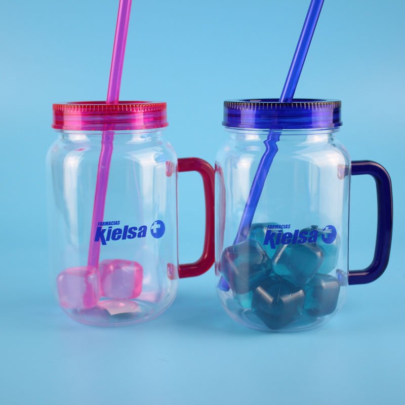 450ml 16oz custom logo print clear plastic bubble tea mug with lid and straw mason jar