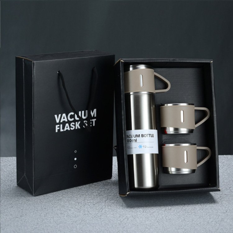 Good Quality Water Bottle Thermal Black Big 3pcs Thermo Vacuum Flask Set For Coffee