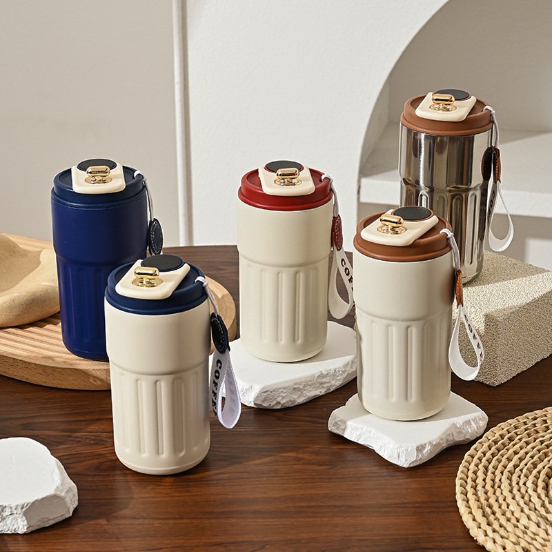 Stainless Steel Coffee Mug Led Digital Temperature Display Travel Outdoor Vacuum Insulated Coffee Cup With Strap