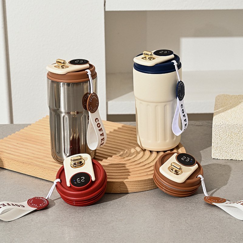 Stainless Steel Coffee Mug Led Digital Temperature Display Travel Outdoor Vacuum Insulated Coffee Cup With Strap