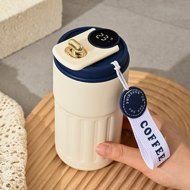 Stainless Steel Coffee Mug Led Digital Temperature Display Travel Outdoor Vacuum Insulated Coffee Cup With Strap