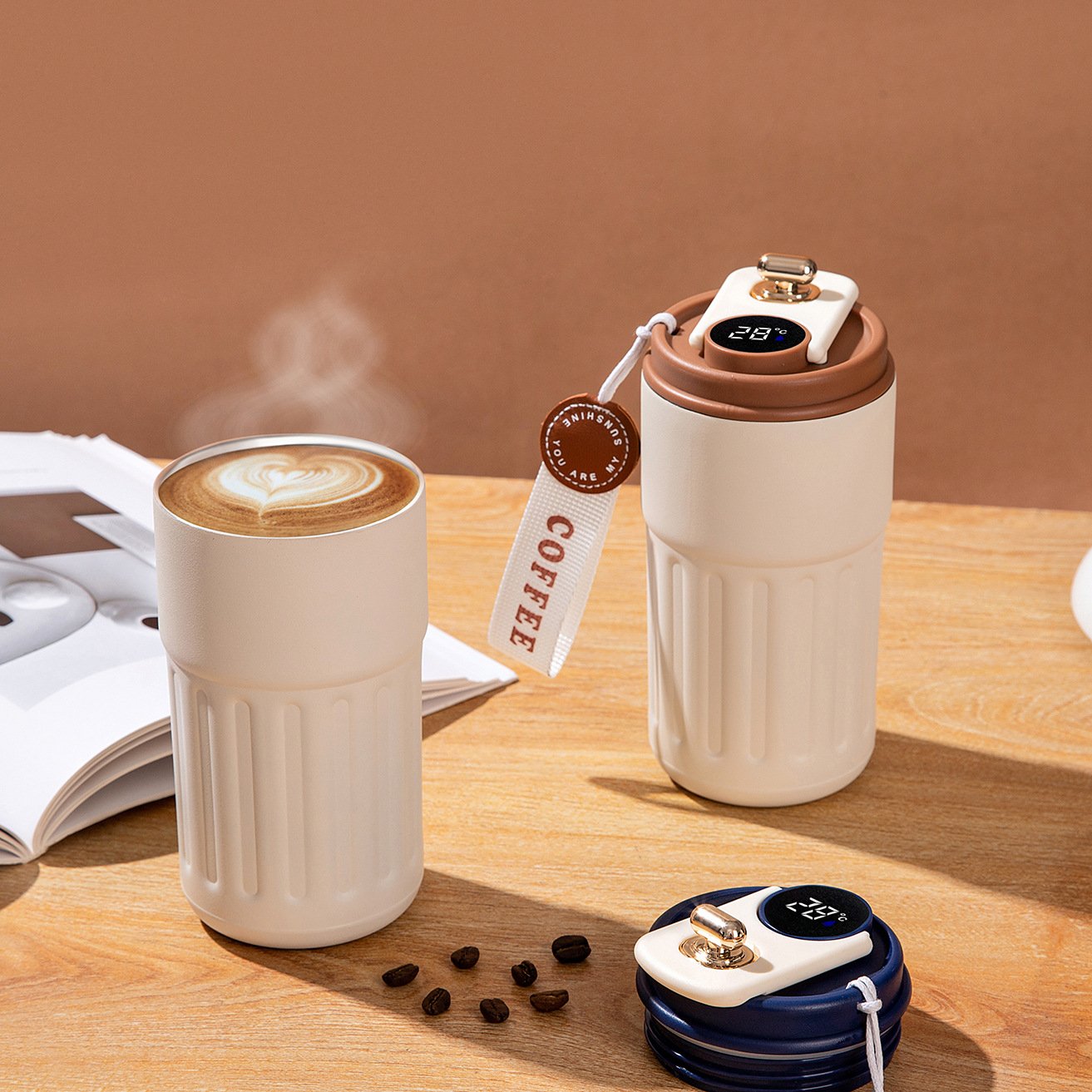 Stainless Steel Coffee Mug Led Digital Temperature Display Travel Outdoor Vacuum Insulated Coffee Cup With Strap