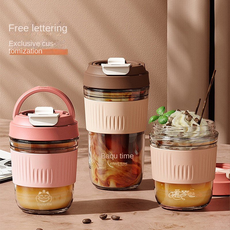 Aisamstar Morden Style 460ml Leak-proof Glass Tumbler Coffee Soda Can Glass Cup Mug With Lid And Straw for outdoor